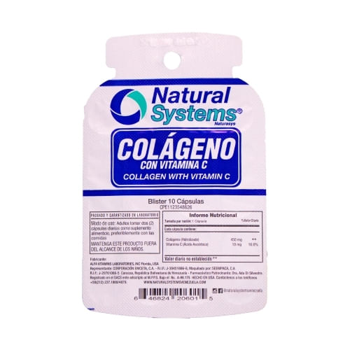 Colageno con Vitamina C Blister 10Cap Natural Systems