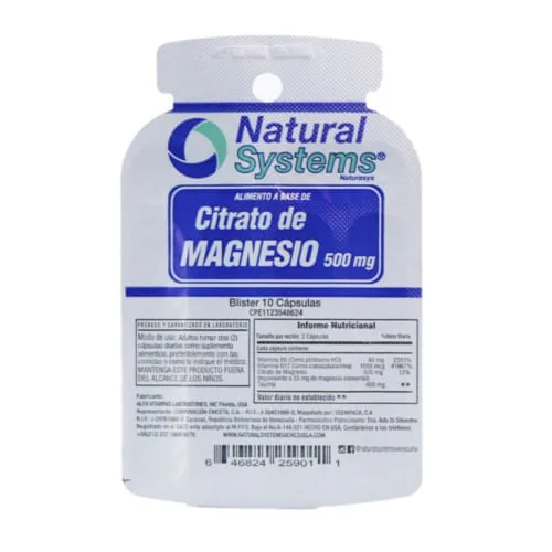 Citrato de Magnesio 500MG x 10 Tabletas Blister Natural System