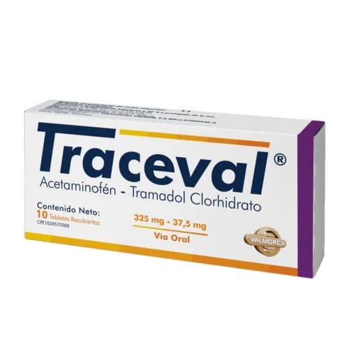 Traceval x 10 Tab Acetaminofen- Tramadol Clorhidrato Valmorc