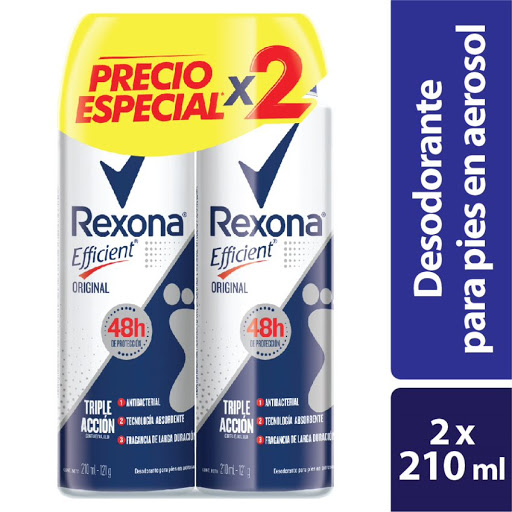 Talco Efficient Original Rexona en Spray x 2 Unidades 210ML Rexona