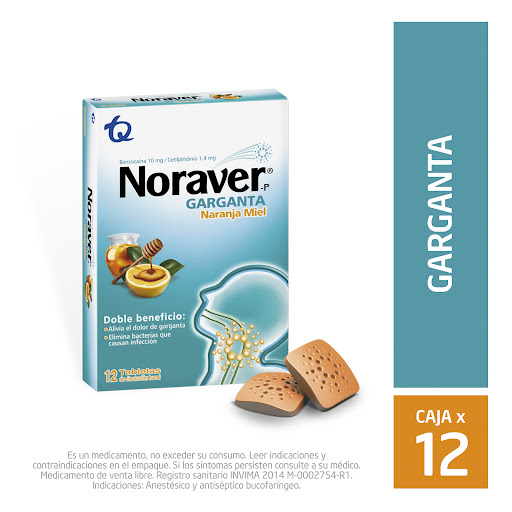 Noraver 10MG/1.4MG Naranja Miel x 2 Tab Mast Tecnoquimicas / Front