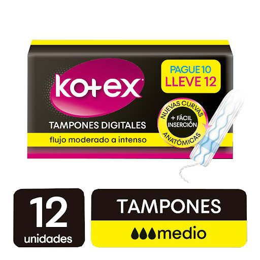 Kotex Tampones Digitales Flujo Medio x 12 Unds Dimassi