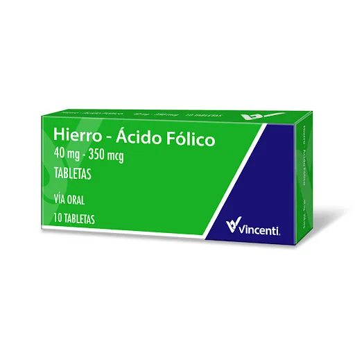 Hierro + Acido Folico 40MG-350MG Xd 10 Tab Vicenti